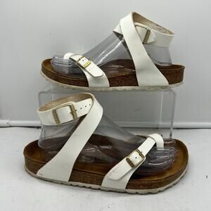 Birkenstock Sandals Shoes Womens 38 US 7 White Yara Leather Ankle Strap Flat